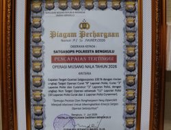Polresta Bengkulu Raih Penghargaan Pencapaian Tertinggi Operasi Musang Nala 2026